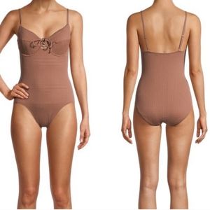 Time and Tru brown one piece crinkle swimsuit